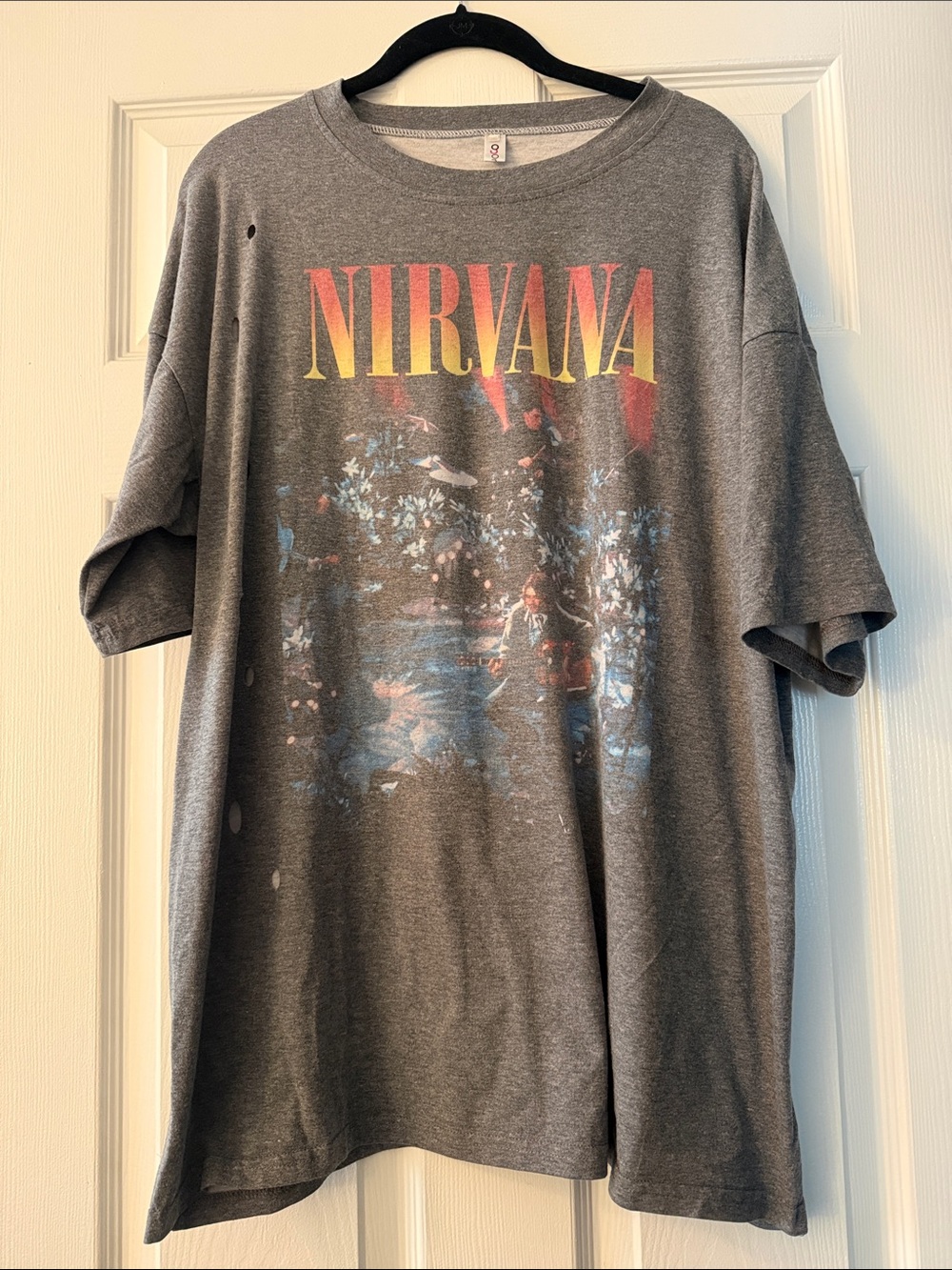 NIRVANA Gray Short Sleeve Graphic Tee with Yellow-Red Logo